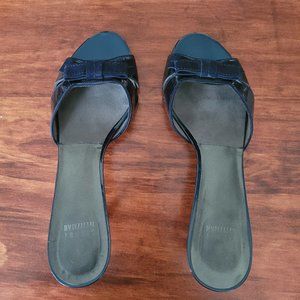 Stuart Weitzman Shiny Metallic Mermaid Blue Kitten Heels Slip On Mules Size 7.5